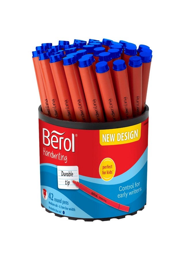 Berol Handwriting Pens | Round Shape | Washable Blue Ink | Bright Barrels | Tub Of 42 - Image 1