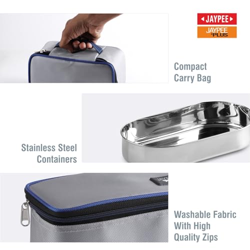 Jaypee Plus Basix Lunch Box for Office 1300 ml 3 Containers (1-450 ml, 2-400 ml) Air Tight Leakproof Stainless Steel Container with Bag | BPA Free | Easy to wash | Ideal for College & School, Grey - Image 4