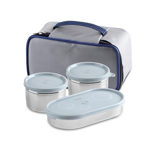 Jaypee Plus Basix Lunch Box for Office 1300 ml 3 Containers (1-450 ml, 2-400 ml) Air Tight Leakproof Stainless Steel Container with Bag | BPA Free | Easy to wash | Ideal for College & School, Grey - Image 1