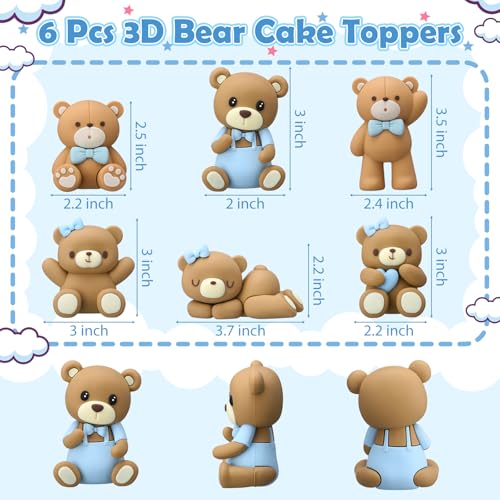 Silipull 6 Pcs 3D Bear Cake Toppers Bear Cake Decorations Baby Shower Party Favors Home Ornaments for Baby Shower Birthday Party Cake Supplies Boys Girl GiftsBlue - Image 5