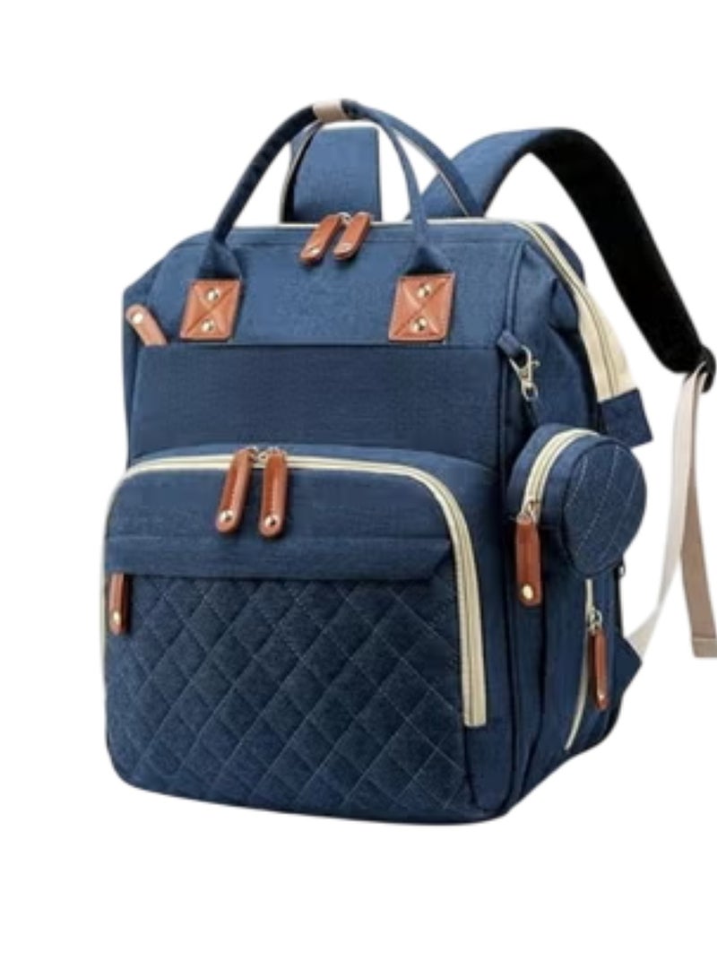 حقيبة ظهر للسفر متعددة الوظائف وحقيبة تغيير حفاضات الأطفال، سعة كبيرة، مقاومة للماء، أنيقة باللون الأزرق - Image 1
