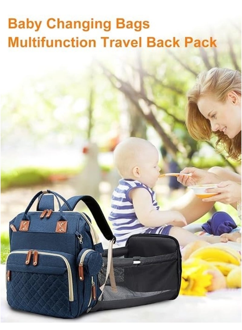 حقيبة ظهر للسفر متعددة الوظائف وحقيبة تغيير حفاضات الأطفال، سعة كبيرة، مقاومة للماء، أنيقة باللون الأزرق - Image 2