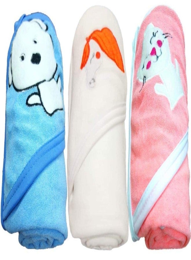 BRANDONN Baby Boy's and Girl's Terry Cotton Baby Bath Towel Cum Baby Wrapper Towel (Blue, White, Pink, 0-2 Years) - Combo of 3 - Image 1
