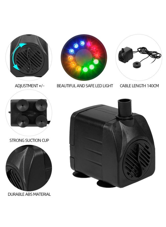 NIBEMINENT Submersible Water Pump with 12 LED Light for Aquarium Black - Image 4