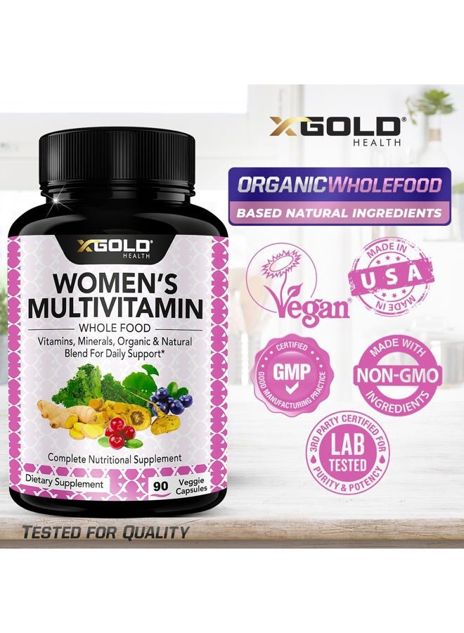 X Gold Health Vegan Women's Daily Multivitamin 50 Plus with Organic WholeFood Based Natural Ingredients, Ginger, Maca, Multi-Vitamin B Complex & More - Energy Support, Immune System Booster -90 Capsules - Image 3