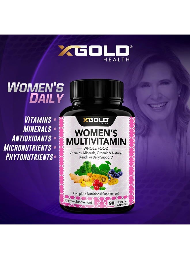 X Gold Health Vegan Women's Daily Multivitamin 50 Plus with Organic WholeFood Based Natural Ingredients, Ginger, Maca, Multi-Vitamin B Complex & More - Energy Support, Immune System Booster -90 Capsules - Image 5