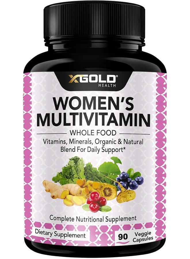 X Gold Health Vegan Women's Daily Multivitamin 50 Plus with Organic WholeFood Based Natural Ingredients, Ginger, Maca, Multi-Vitamin B Complex & More - Energy Support, Immune System Booster -90 Capsules - Image 1