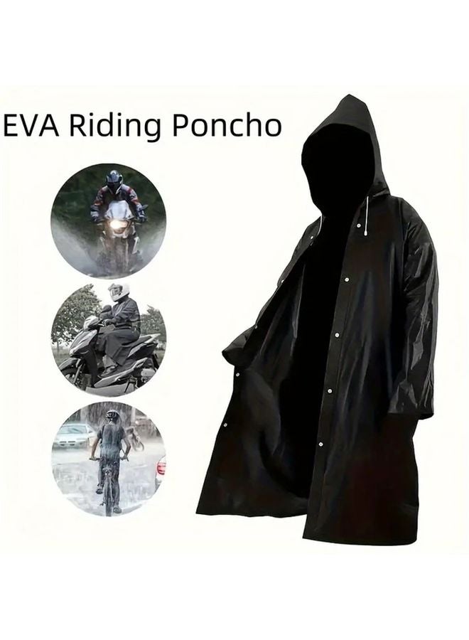 معطف واق من المطر الأسود Unisex المصنوع من EVA المقاوم للماء، مع قلنسوة طويلة، معدات خارجية لركوب الدراجات النارية - Image 4