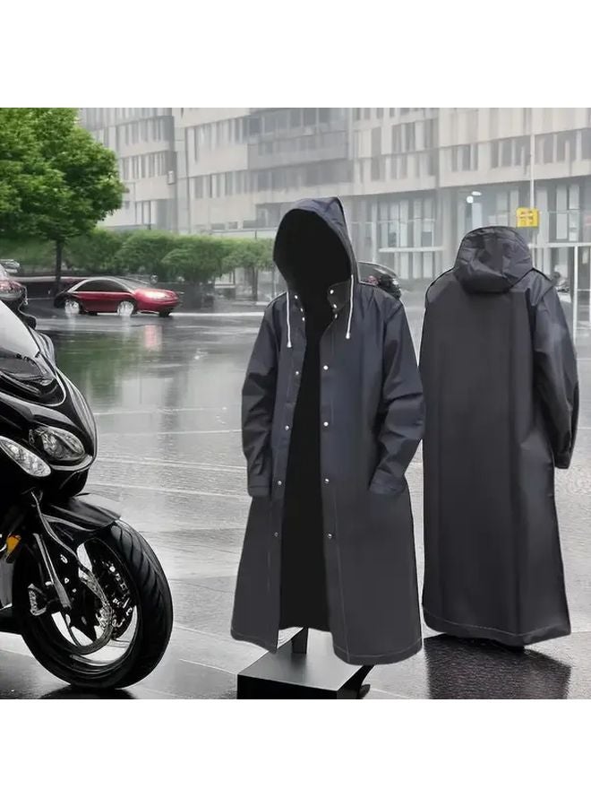 معطف واق من المطر الأسود Unisex المصنوع من EVA المقاوم للماء، مع قلنسوة طويلة، معدات خارجية لركوب الدراجات النارية - Image 3