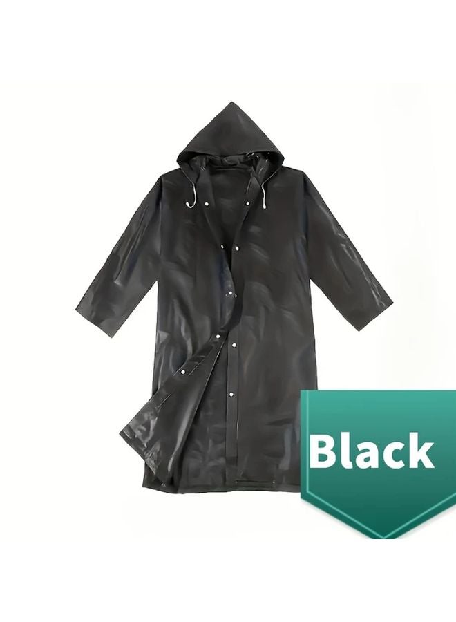 معطف واق من المطر الأسود Unisex المصنوع من EVA المقاوم للماء، مع قلنسوة طويلة، معدات خارجية لركوب الدراجات النارية - Image 1