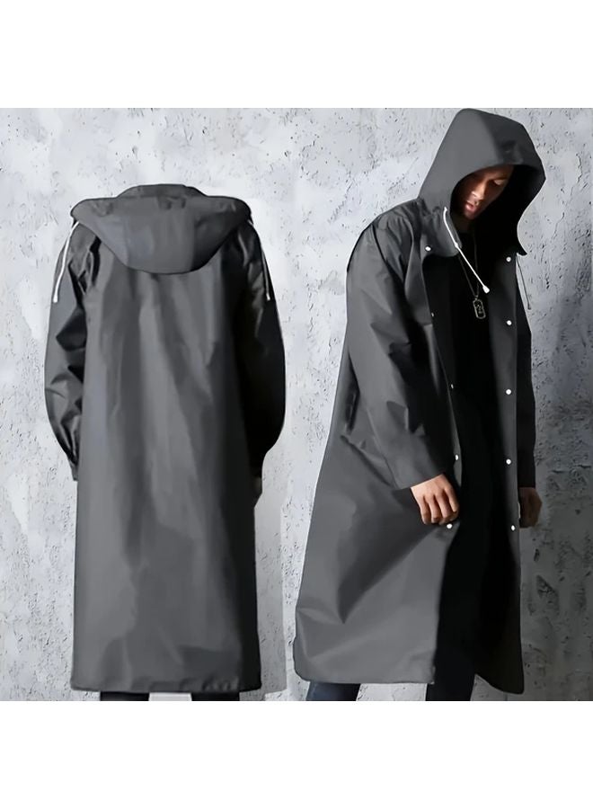 معطف واق من المطر الأسود Unisex المصنوع من EVA المقاوم للماء، مع قلنسوة طويلة، معدات خارجية لركوب الدراجات النارية - Image 2