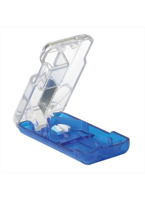 Pill Cutter and Splitter with Dispenser, Cuts Pills, Vitamins, Tablets, Stainless Steel Blade, Travel Sized, Blue