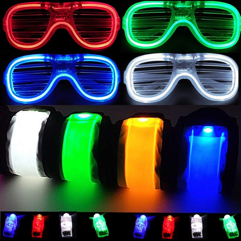 Anzmtosn Party LED Light Up Toy Set, Glow in the Dark Toy, 8*Flashing Finger Rings, 4* LED Glasses, 4 LED Wrist Slap Band, Xmas Christams Party Accessories Favors Kids Adults, Holiday Stocking Stuffer(16PCS) - Image 1