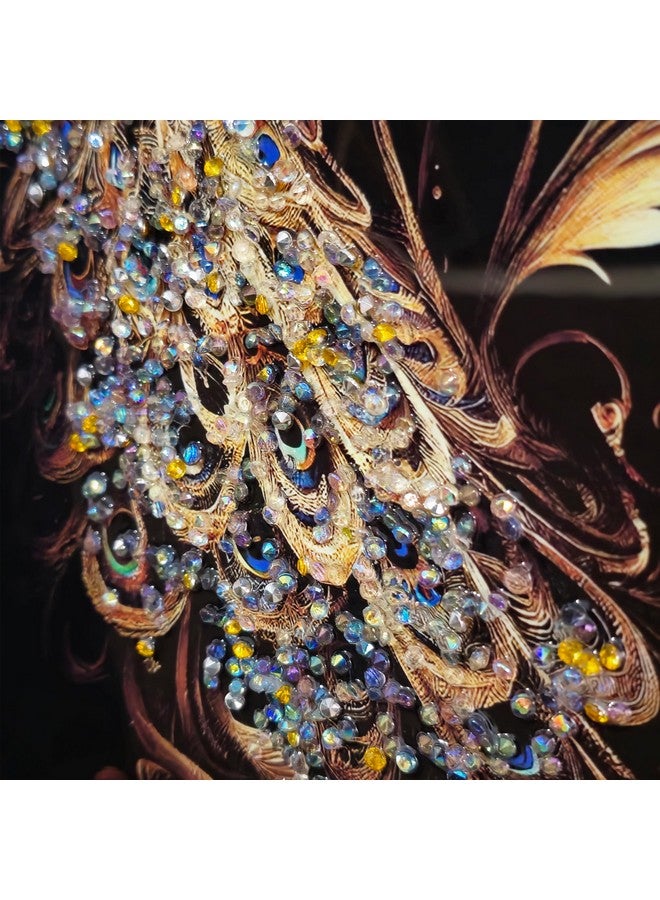 Masstone Decorative Peacock Wall Painting with Crystal Embedded High Gloss Surface Gold Slim Frame Embossed, 45x30 cm Wall Hanging Photos Home Décor Wall Art For Living Room, Bedroom, Office - Image 3