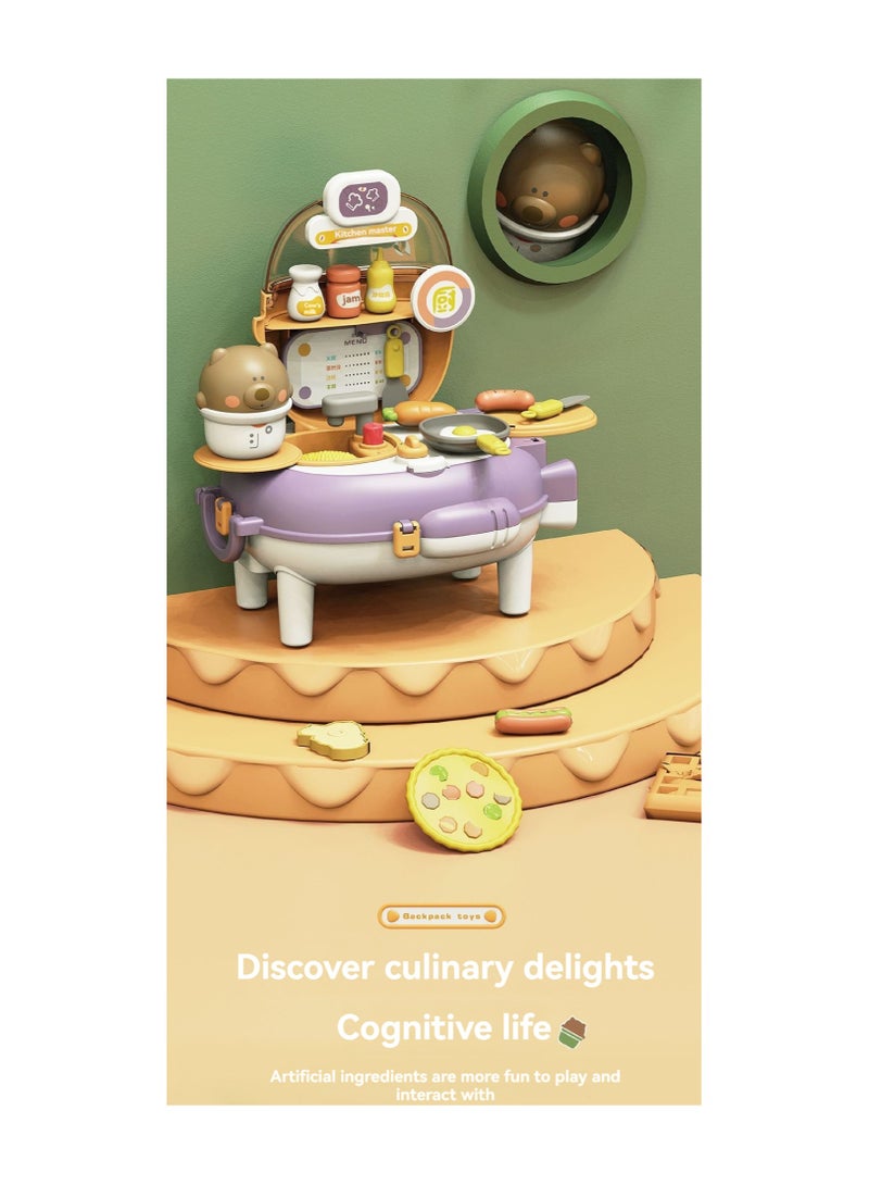 general Toy Kitchen, Play Kitchen Cooking Toys Kids Ages 3-5, Portable Picnic Basket Toys Play House Pretend Role Play Toys for Boys Girls - Image 2