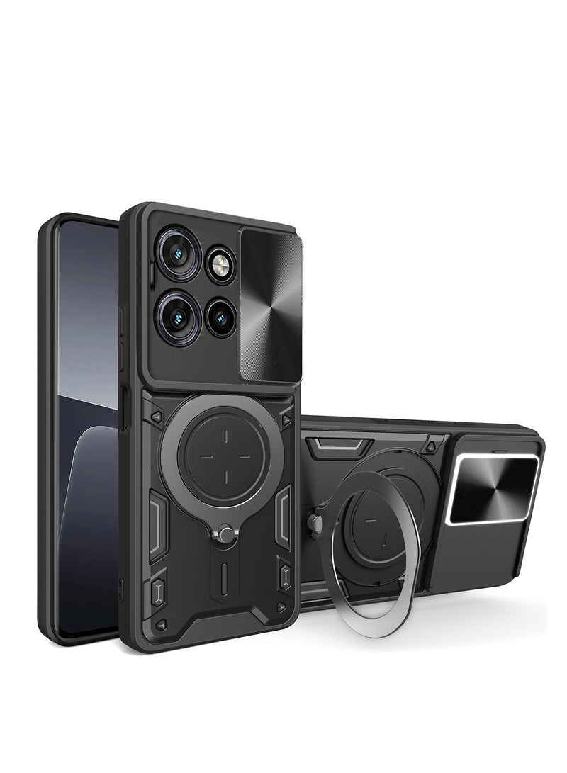 for Motorola G75 5G Case, Slide Camera Lens Cover, Magnetic Ring Holder Kickstand Protective Phone Case for Motorola G75 5G, Black  - Image 1