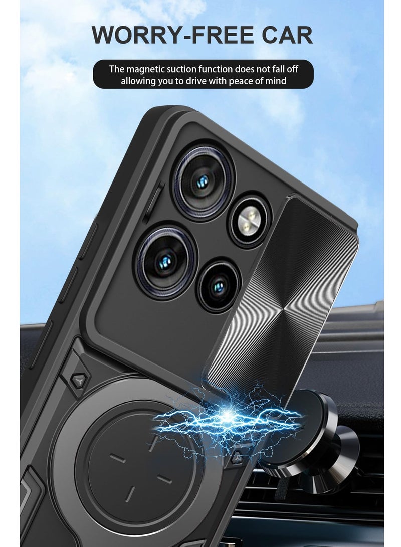 for Motorola G75 5G Case, Slide Camera Lens Cover, Magnetic Ring Holder Kickstand Protective Phone Case for Motorola G75 5G, Black  - Image 5
