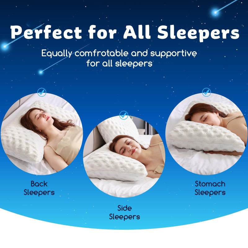 KUCEY Cooling Side Sleeper Pillow for Neck and Shoulder Pain, Luxury Shredded Memory Foam Curved Bed Pillows for Sleeping Set of 2- Adjustable King Size- Washable Cover Crescent White - Image 5