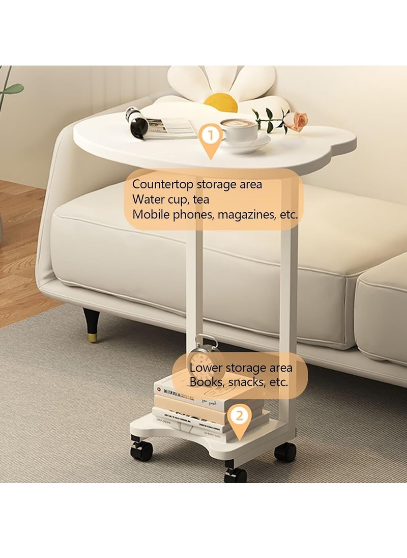 End Table Side Tables End Tables Bedroom Small Table Stand Double-Layer Storage Removable On Rollers Sofa Side Cabinet Bed Side Tables Color  White