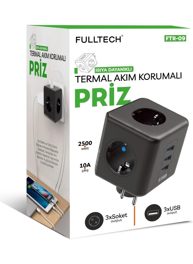 Fulltech Thermal Current Protection Heat Resistant 3-Wall Wall Socket 3 x USB  - Image 2