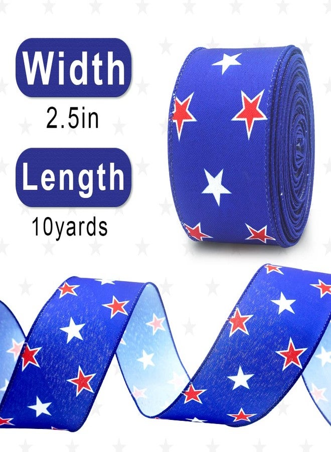 ALIBBON 4th of July Patriotic Burlap Ribbons, Wired Edge Ribbons Amecican Red White Stars Blue Background Ribbon for Independence Day DIY Crafts Gift Wrapping Decorations 2.5 Inch x 10 Yards - Image 2