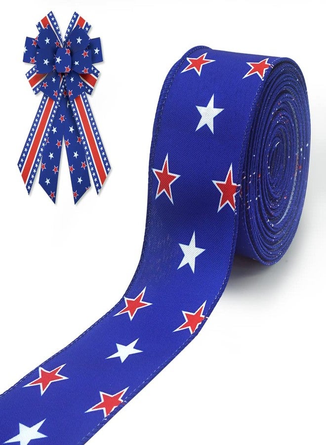 ALIBBON 4th of July Patriotic Burlap Ribbons, Wired Edge Ribbons Amecican Red White Stars Blue Background Ribbon for Independence Day DIY Crafts Gift Wrapping Decorations 2.5 Inch x 10 Yards - Image 1