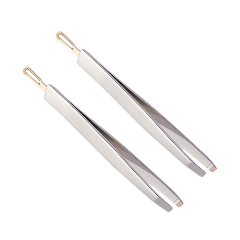 GOLD PLATED STAINLESS STEEL DUAL USE TWEEZERS BLACKHEAD EXTRACTION TOOLS PRECISION SLANTED TWEEZER FOR FACIAL HAIR REMOVAL ACNE CARE - Image 2