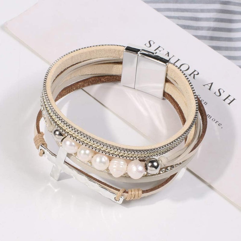 Vercret Leather Wrap Bracelet for Women - Multi-Layer Bracelets with Magnetic Clasp Bangle Cuff Stacked Bracelet for lady and Mother - Image 3