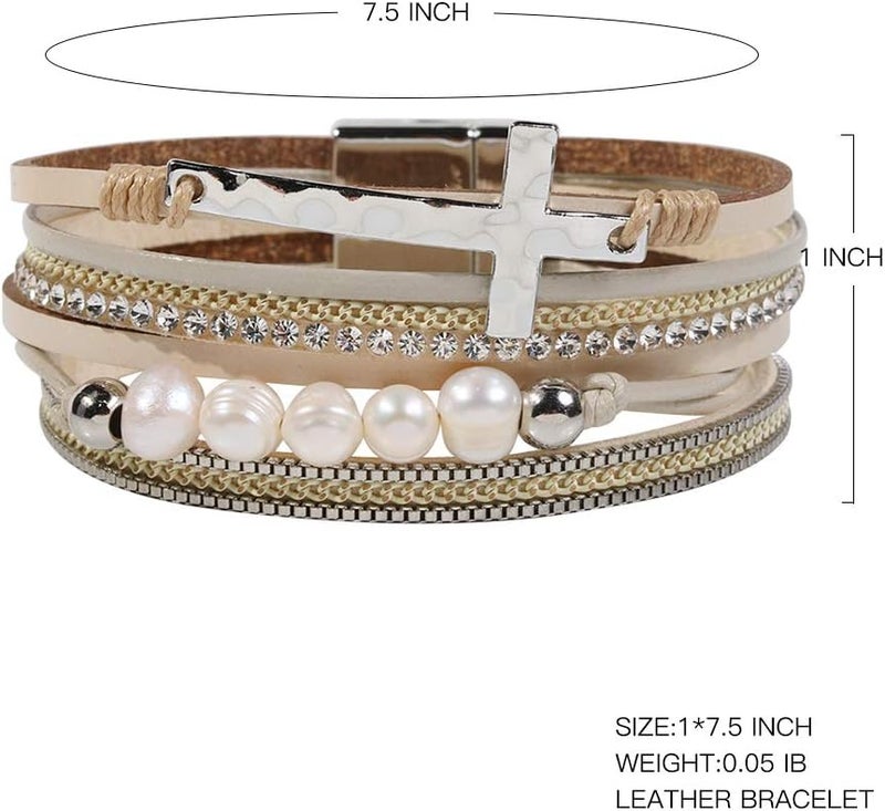 Vercret Leather Wrap Bracelet for Women - Multi-Layer Bracelets with Magnetic Clasp Bangle Cuff Stacked Bracelet for lady and Mother - Image 5