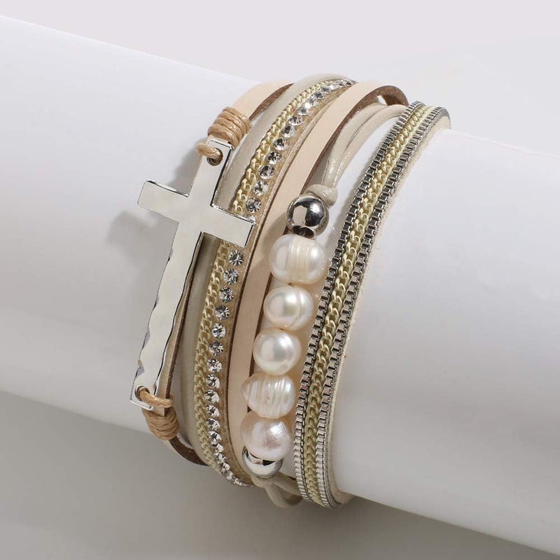 Vercret Leather Wrap Bracelet for Women - Multi-Layer Bracelets with Magnetic Clasp Bangle Cuff Stacked Bracelet for lady and Mother - Image 4