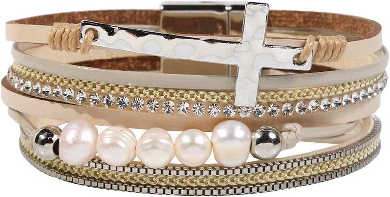 Vercret Leather Wrap Bracelet for Women - Multi-Layer Bracelets with Magnetic Clasp Bangle Cuff Stacked Bracelet for lady and Mother - Image 1