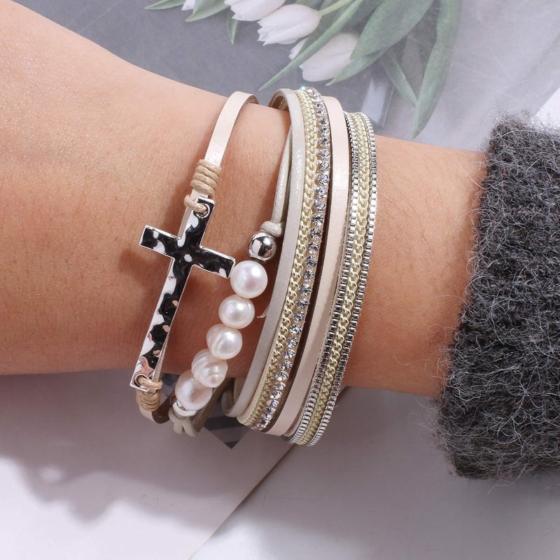 Vercret Leather Wrap Bracelet for Women - Multi-Layer Bracelets with Magnetic Clasp Bangle Cuff Stacked Bracelet for lady and Mother - Image 2