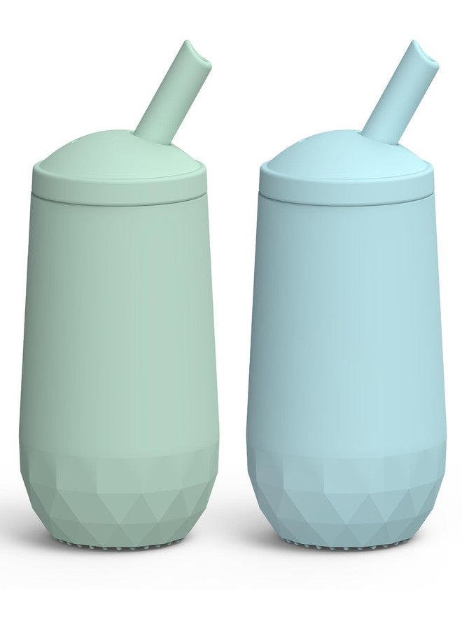 Seposeve 2 Pack Silicone Straw Cups, Leak-Proof Baby Sippy Cup for 6 Months +, Spill Proof Toddler Cup with Straw 12-24 Months, Easy to Hold, Flow Control, 4 oz, Green Blue - Image 1