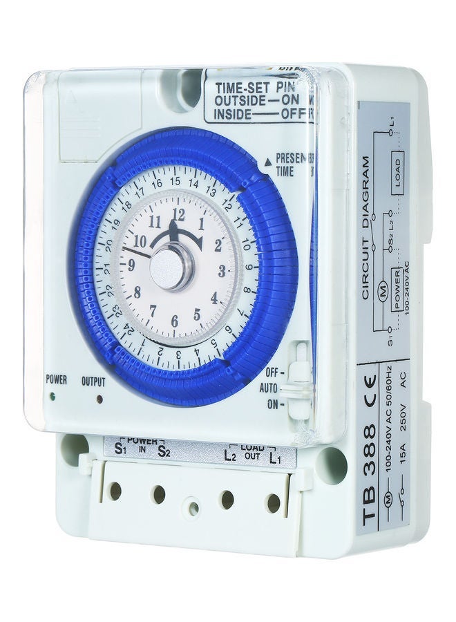 NIBEMINENT 24-Hour LCD Mechanical Timer With Battery White/Blue 12x6x9cm - Image 1