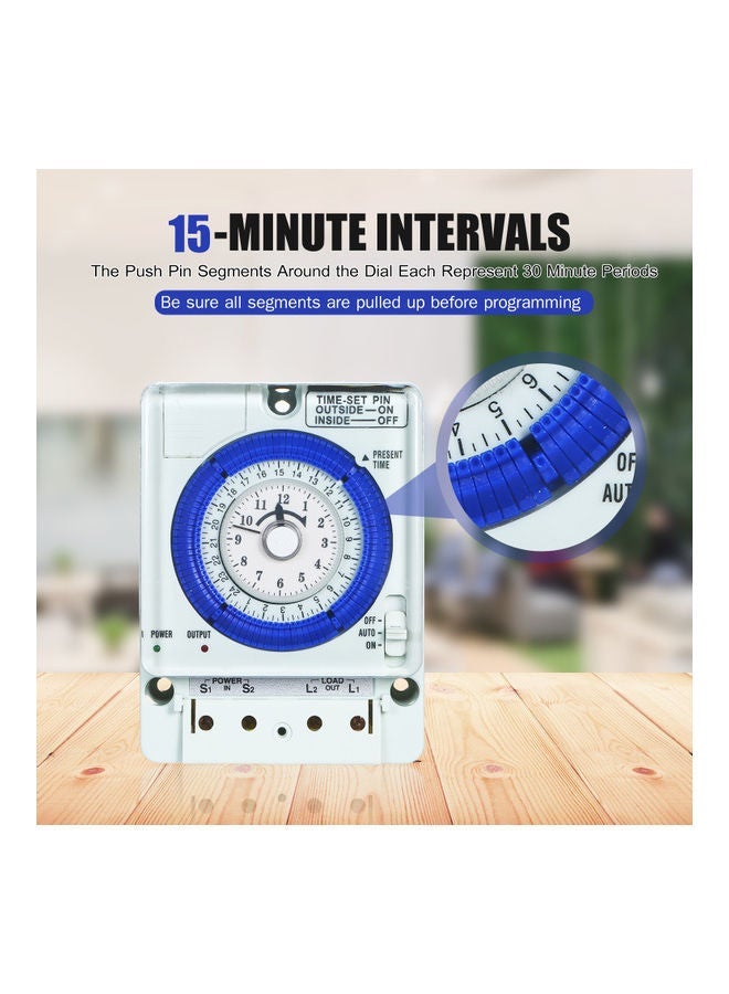 NIBEMINENT 24-Hour LCD Mechanical Timer With Battery White/Blue 12x6x9cm - Image 4