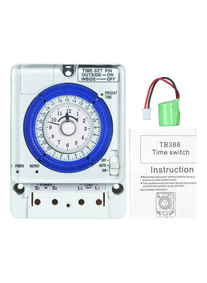 NIBEMINENT 24-Hour LCD Mechanical Timer With Battery White/Blue 12x6x9cm - Image 3