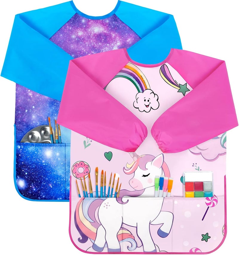 Bassion Smocks for Kids, Toddler Art Smock Artist Painting Aprons Waterproof Long Sleeve with 3 Pockets for Age 2-6 Years - Image 1