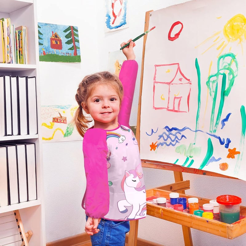 Bassion Smocks for Kids, Toddler Art Smock Artist Painting Aprons Waterproof Long Sleeve with 3 Pockets for Age 2-6 Years - Image 5