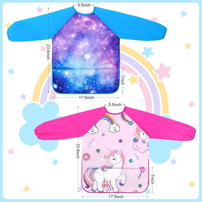 Bassion Smocks for Kids, Toddler Art Smock Artist Painting Aprons Waterproof Long Sleeve with 3 Pockets for Age 2-6 Years - Image 4