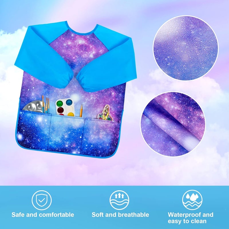Bassion Smocks for Kids, Toddler Art Smock Artist Painting Aprons Waterproof Long Sleeve with 3 Pockets for Age 2-6 Years - Image 3