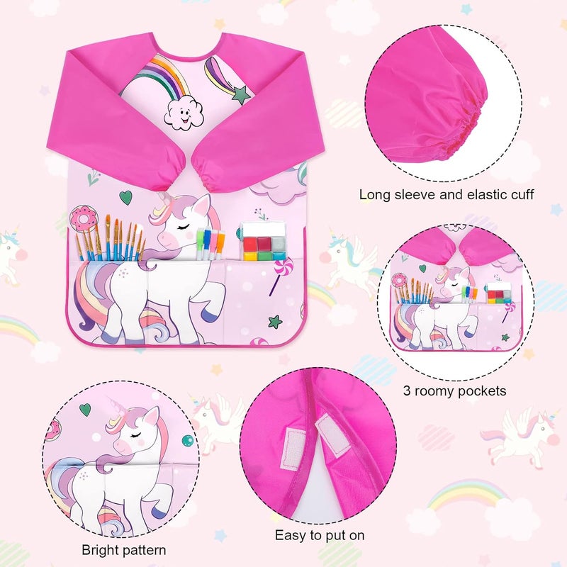 Bassion Smocks for Kids, Toddler Art Smock Artist Painting Aprons Waterproof Long Sleeve with 3 Pockets for Age 2-6 Years - Image 2