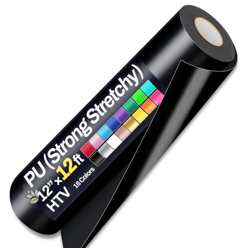 Sooez 12" x 12ft Heat Transfer Vinyl Rolls, PU (Strong Stretchy) HTV Vinyl Black for Shirts, Sooez Iron on Vinyl for All Cutter Machine, Easy to Cut & Weed for DIY Heat Vinyls Design, Matte Finish - Image 1