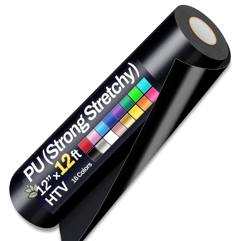 Sooez 12" x 12ft Heat Transfer Vinyl Rolls, PU (Strong Stretchy) HTV Vinyl Black for Shirts, Sooez Iron on Vinyl for All Cutter Machine, Easy to Cut & Weed for DIY Heat Vinyls Design, Matte Finish - Image 5