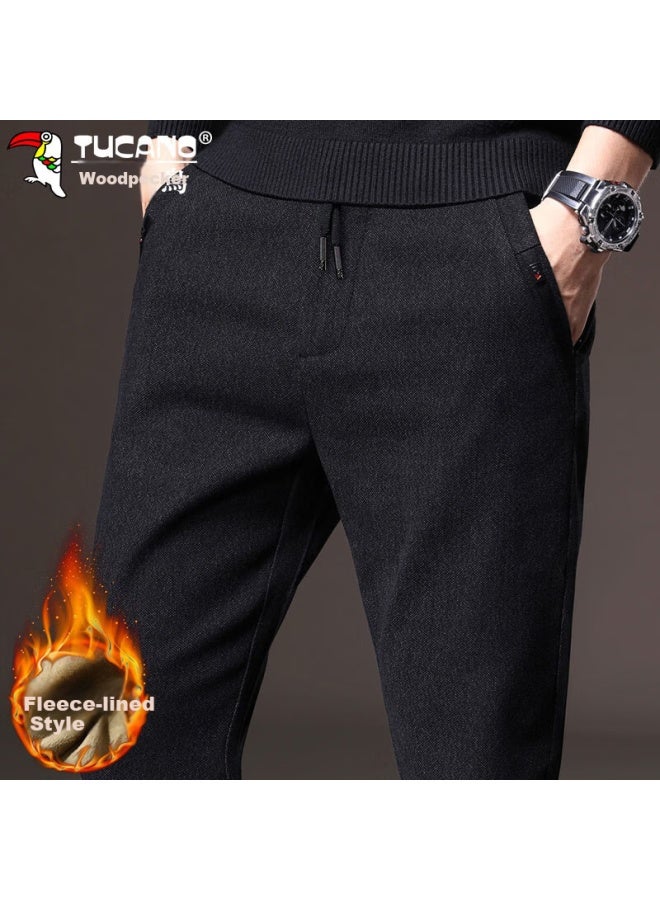 Tucano Tucano Men's Casual Business Pants Autumn And Winter Men's Loose Straight-leg All-match Trousers Men's Clothing Black Plus Velvet 36