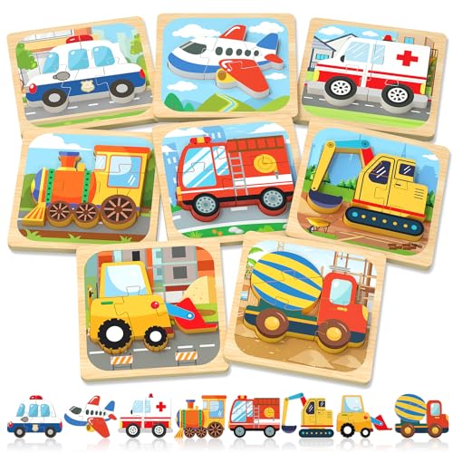 Benresive Wooden Toddler Puzzles Montessori Toys for 1 2 3 Year Old Boys Toys for 1 2 3 Year Old Boy Birthday Gifts 8 Pack Vehicle Toddler Learning Educational Puzzles - Image 1