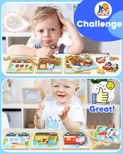Benresive Wooden Toddler Puzzles Montessori Toys for 1 2 3 Year Old Boys Toys for 1 2 3 Year Old Boy Birthday Gifts 8 Pack Vehicle Toddler Learning Educational Puzzles - Image 5