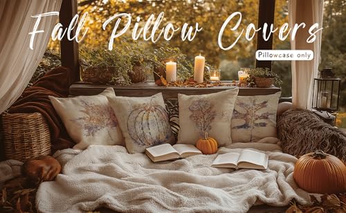Liosei Fall Pillow Covers - 18x18, Rustic Maple Leaves Harvest Linen Throw Pillow Covers Set of 4, Farmhouse Autumn Thanksgiving Gifts for Home Room Bedroom - Image 2