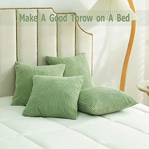 Guffaw / Corduroy/Stripped/Luxury 340 TC Cushion Covers Standard Size 16"X16" Inches (Sage Green, 5) - Image 2