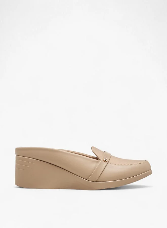 Women's Solid Slip-On Mules with Wedge Heels