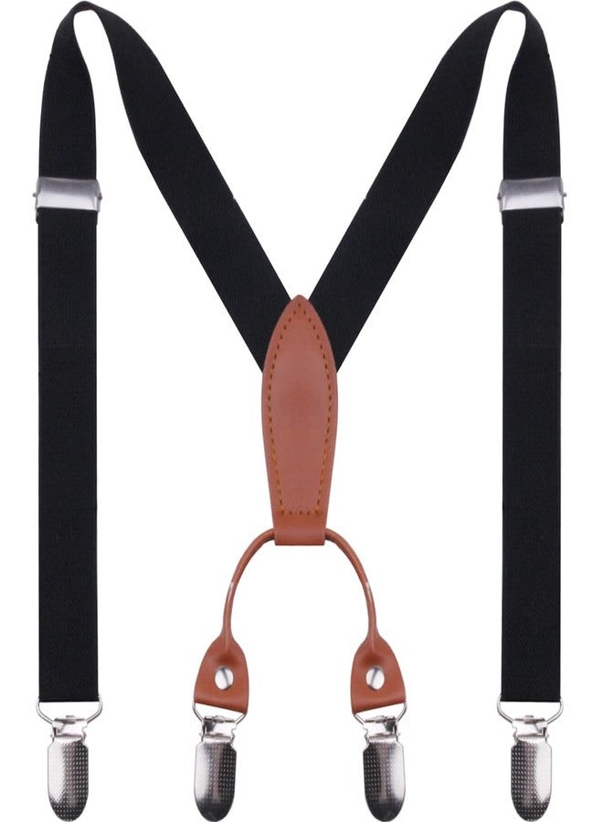 GUCHOL Child Kids Suspenders for Boys and Girls Toddler, Baby Leather 4 Clips Strong Metal Adjustable Suspender, Black, 33 INCH(6-13Year) - Image 1